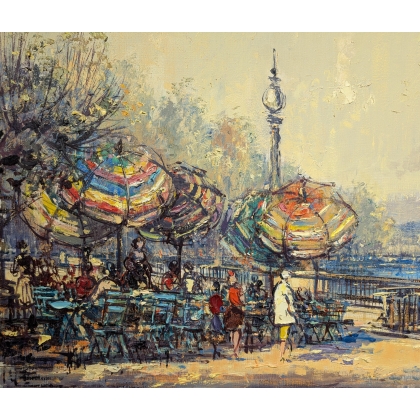 Tableau \"Quai du Mont-Blanc\" signé CECCHI