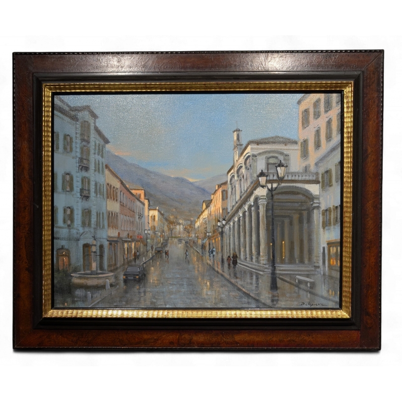Tableau \"Rue du Grand-Pont\" signé DELAPIERRE