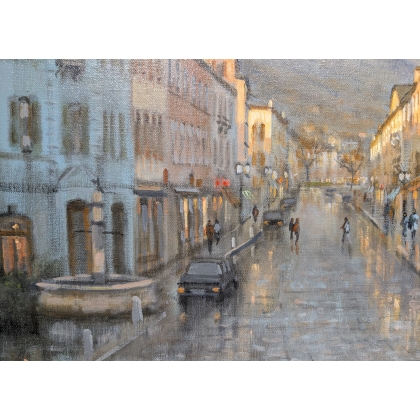 Tableau \"Rue du Grand-Pont\" signé DELAPIERRE