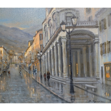 Tableau \"Rue du Grand-Pont\" signé DELAPIERRE