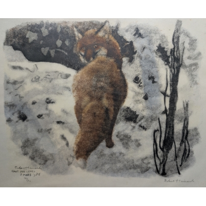Engraving entitled ‘La renarde pleine’, signed by Robert HAINARD