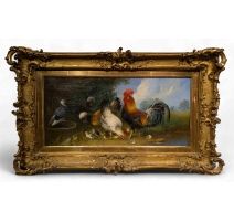 Tableau "Basse-cour" signé Jul. SCHEUERER