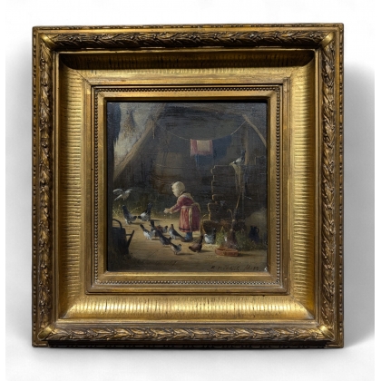 Tableau \"Le pigeonnier\" signé B. FRÖHLICH M. 83