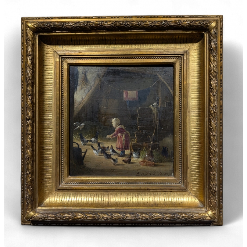Tableau \"Le pigeonnier\" signé B. FRÖHLICH M. 83