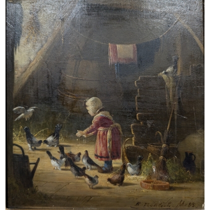 Tableau \"Le pigeonnier\" signé B. FRÖHLICH M. 83