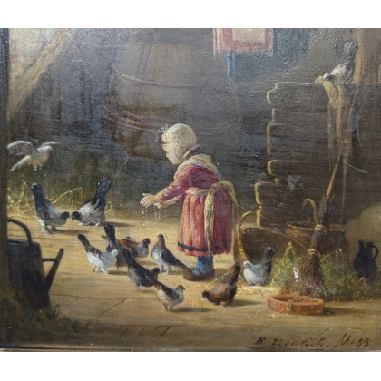 Tableau \"Le pigeonnier\" signé B. FRÖHLICH M. 83