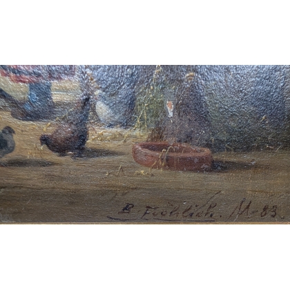 Tableau \"Le pigeonnier\" signé B. FRÖHLICH M. 83