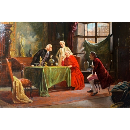 Tableau \"Visite du cardinal\" signé A. KNOOP