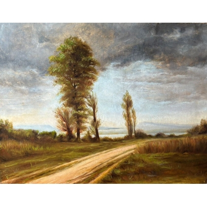 Huile sur toile \"Paysage-Lac\"