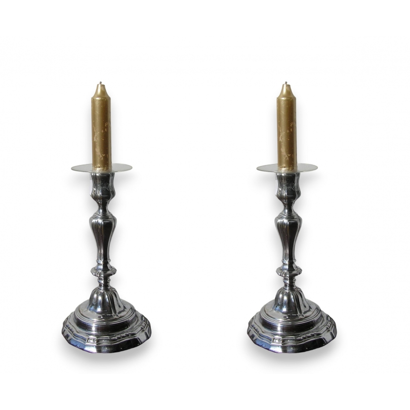 Pair of nickel-plated candlesticks, France, from Moinat SA – Antiques and home décor