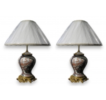 Paire de lampes en porcelaine Imari