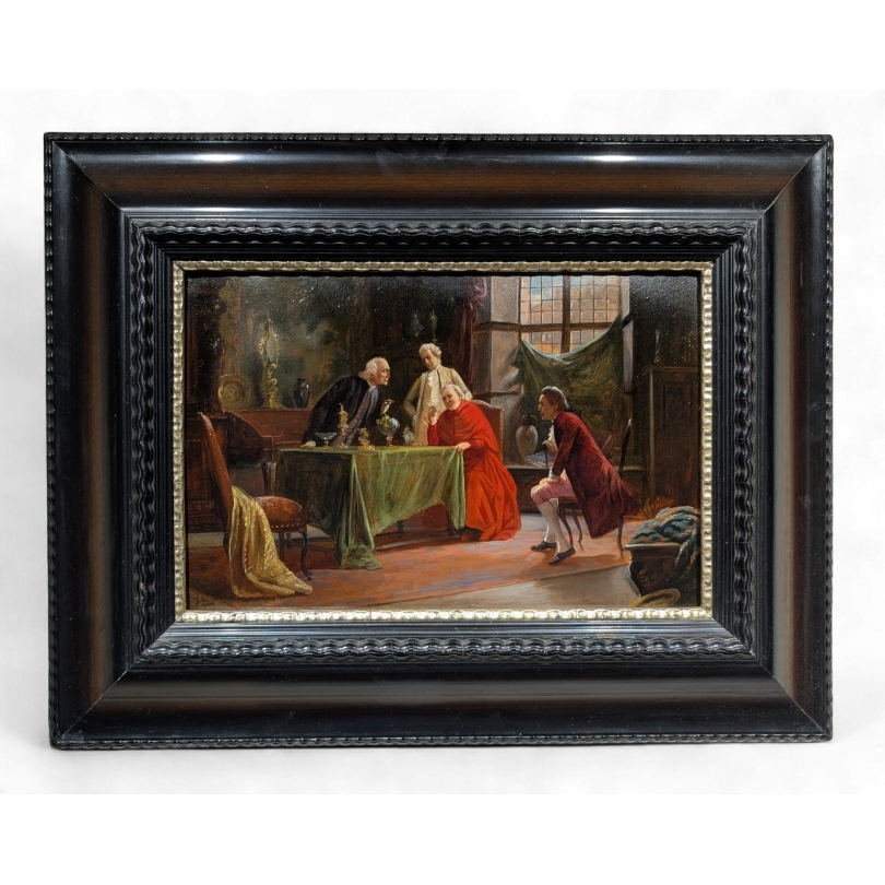 Tableau \"Visite du cardinal\" signé A. KNOOP