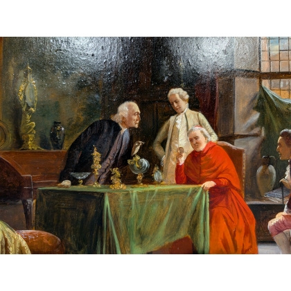 Tableau \"Visite du cardinal\" signé A. KNOOP