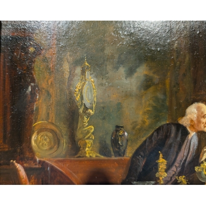 Tableau \"Visite du cardinal\" signé A. KNOOP