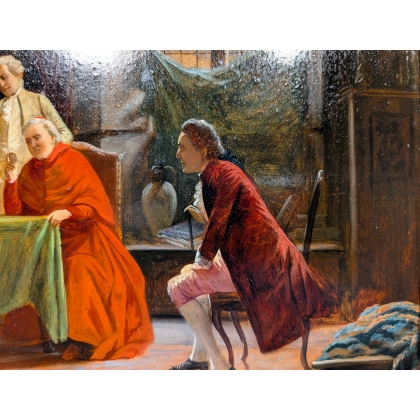Tableau \"Visite du cardinal\" signé A. KNOOP