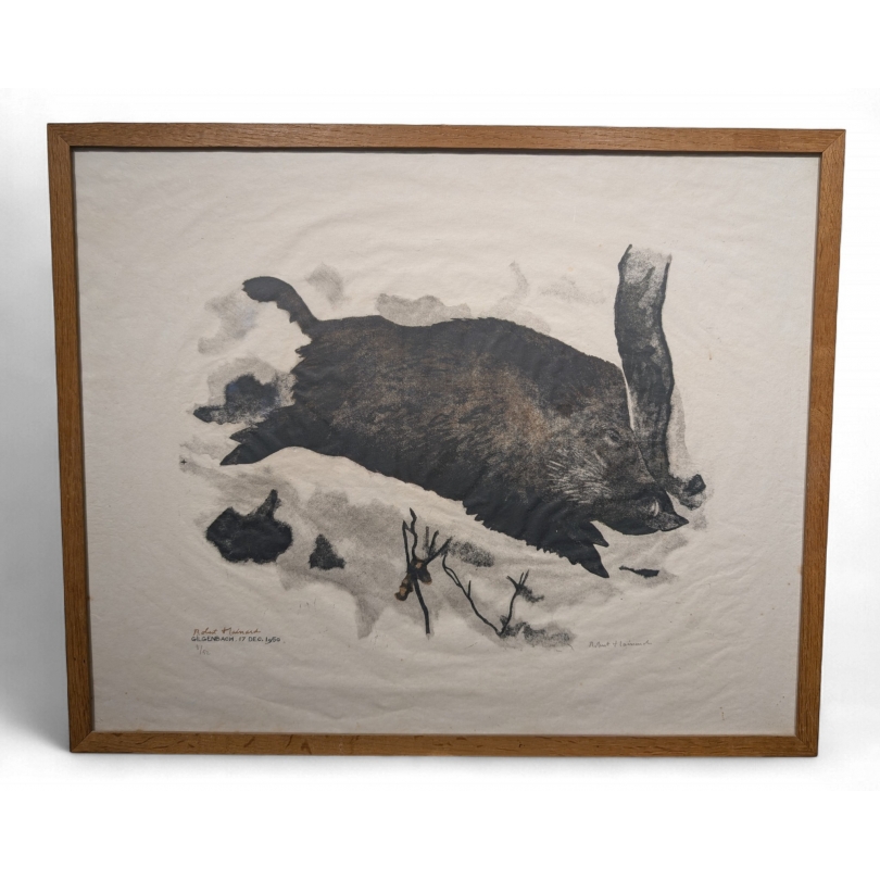 Engraving entitled ‘Grand sanglier’, signed by Robert HAINARD