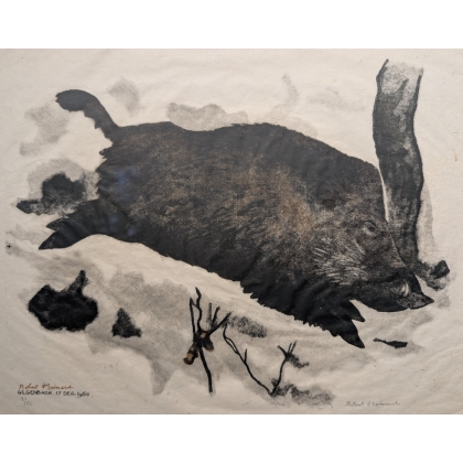 Engraving entitled ‘Grand sanglier’, signed by Robert HAINARD