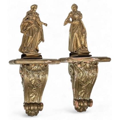A pair of gilded wooden side tables