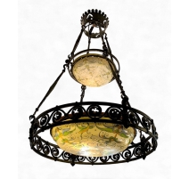 Lustre en fer forgé à deux coupelles en opaline