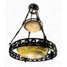 Lustre en fer forgé à deux coupelles en opaline