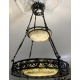 Lustre en fer forgé à deux coupelles en opaline