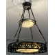 Lustre en fer forgé à deux coupelles en opaline