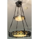 Lustre en fer forgé à deux coupelles en opaline