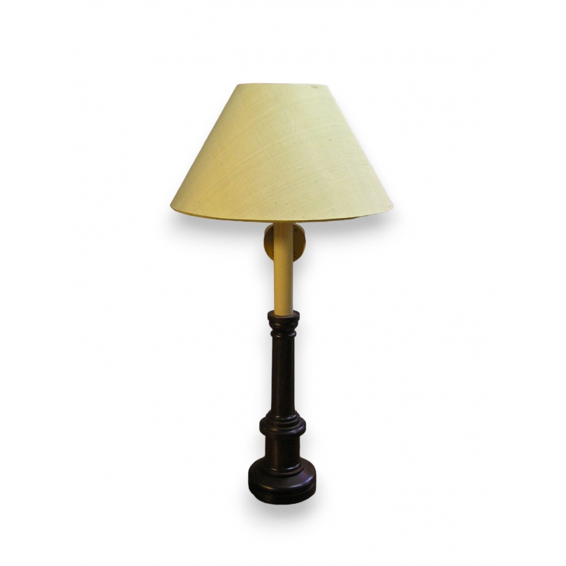 Lampe, pied bois avec abat-jour soie