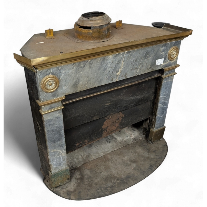 Paris fireplace, Directoire, brass and marble.
