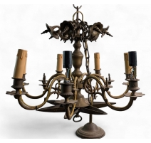 Lustre Hollandais en bronze à 7 bras de lumières.
