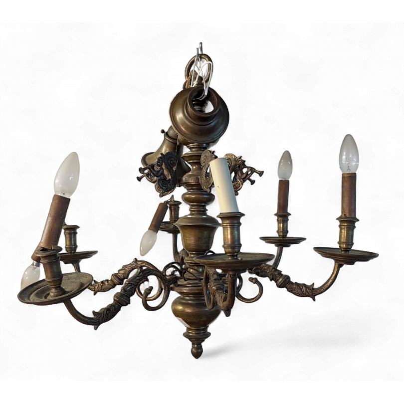 Lustre Hollandais à 6 lumières, décor sirènes