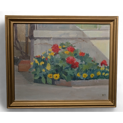 Tableau \"Plate bande\" signé HH