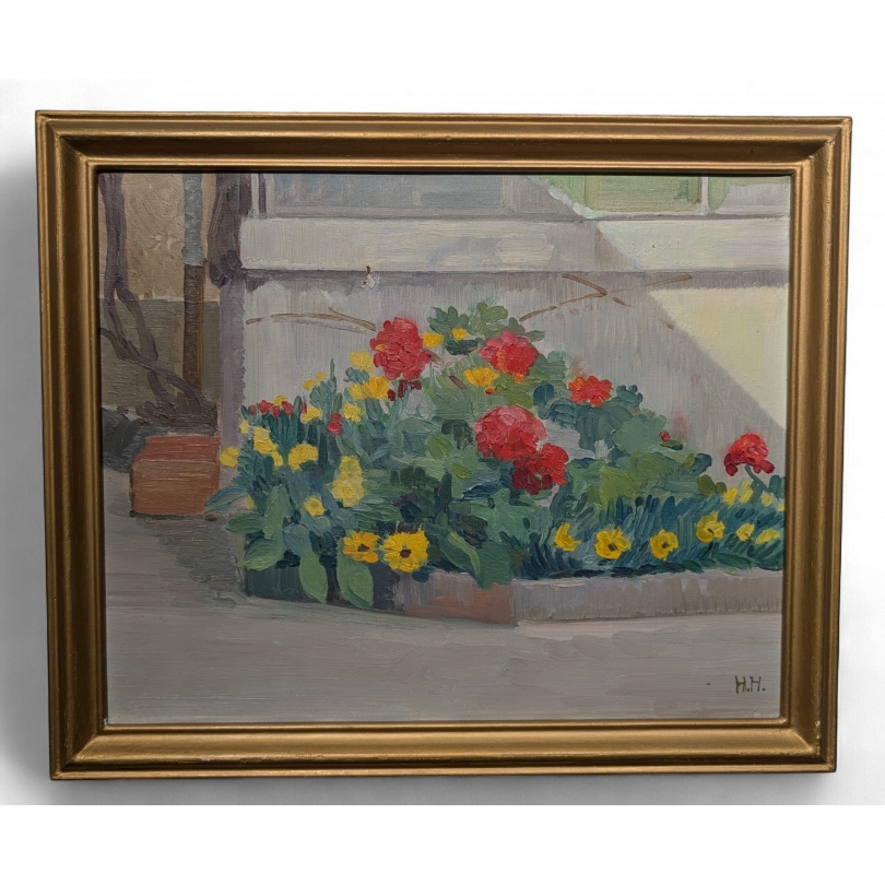 Tableau \"Plate bande\" signé HH