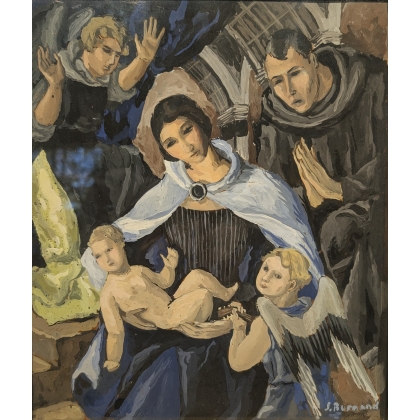 Tableau \"Sainte famille\" signé S. BURNAND