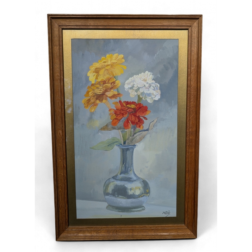 Aquarelle "Zinnas" signé Hélène HANTZ