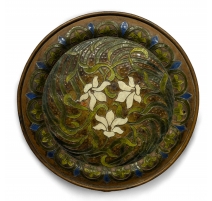 Grand plat en cuivre émaillé signé HEATON