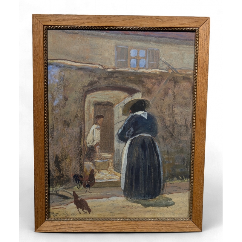 Aquarelle "Ferme valaisanne" signée