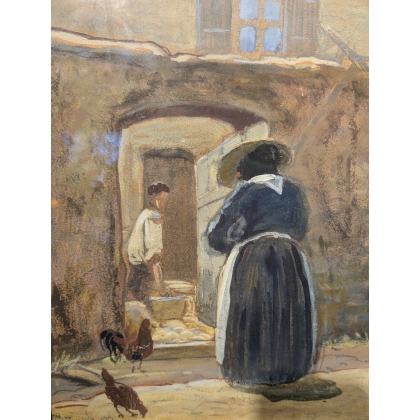 Aquarelle "Ferme valaisanne" signée