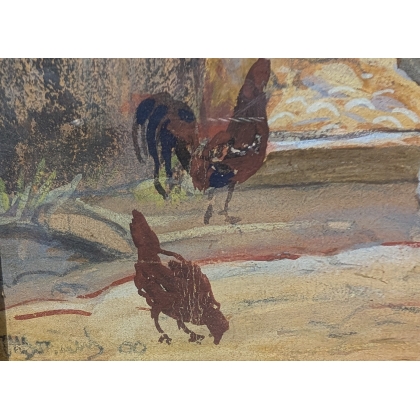 Aquarelle "Ferme valaisanne" signée