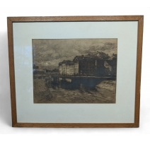 Gravure "Bords du Rhône" signée J. MÉGARD 1910