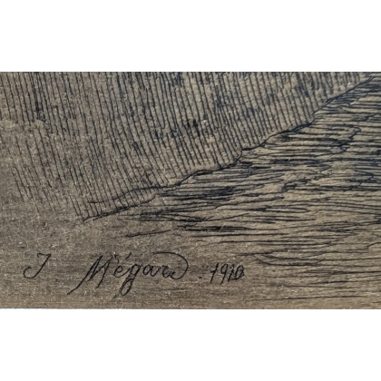 Engraving entitled ‘Bords du Rhône’, signed J. MÉGARD, 1910