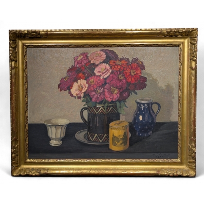 Tableau \"Bouquet de Fleurs\" signé Th. DELACHAUX