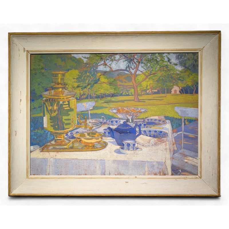 Tableau \"Le goûter à Bellerive\" signé ALK