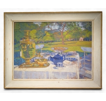 Tableau "Le goûter à Bellerive" signé ALK