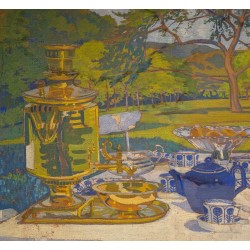 Tableau \"Le goûter à Bellerive\" signé ALK