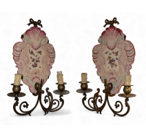 Pair of Gien earthenware sconc