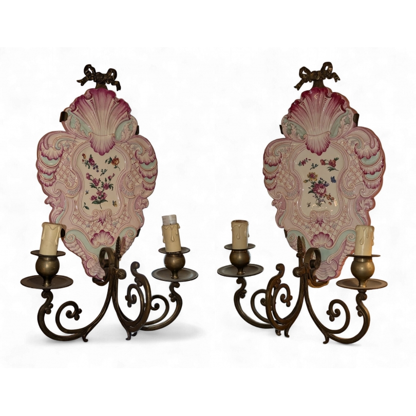 Pair of Gien earthenware sconc