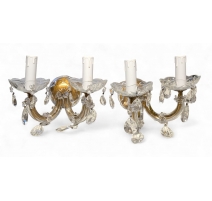 Paire d'appliques en verre à deux lumières