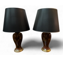 Paire de lampes en céramique émaillée rouge