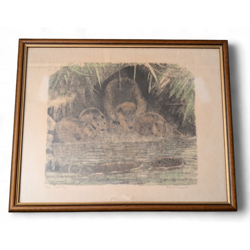 Gravure "Famille de castors" signé Robert HAINARD